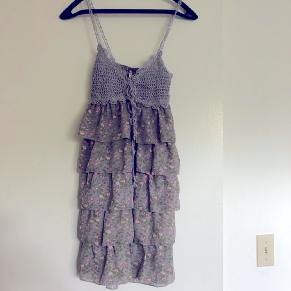 Floral Milkmaid grey dress